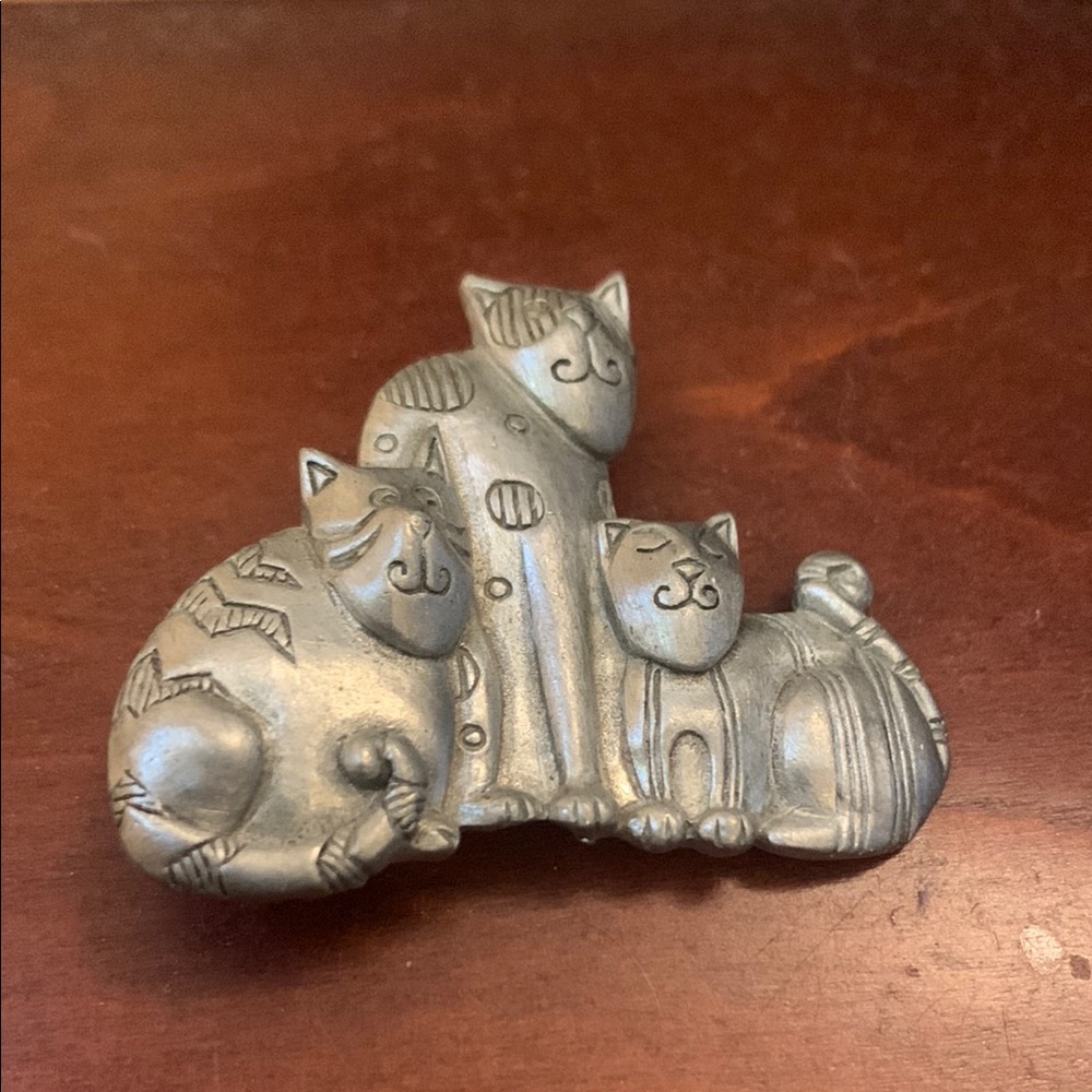Whimsical Cat Brooch - Silver Tone